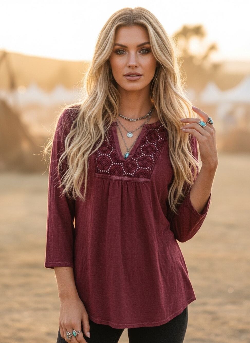 Lucky Brand Embroidered Cotton Blouse